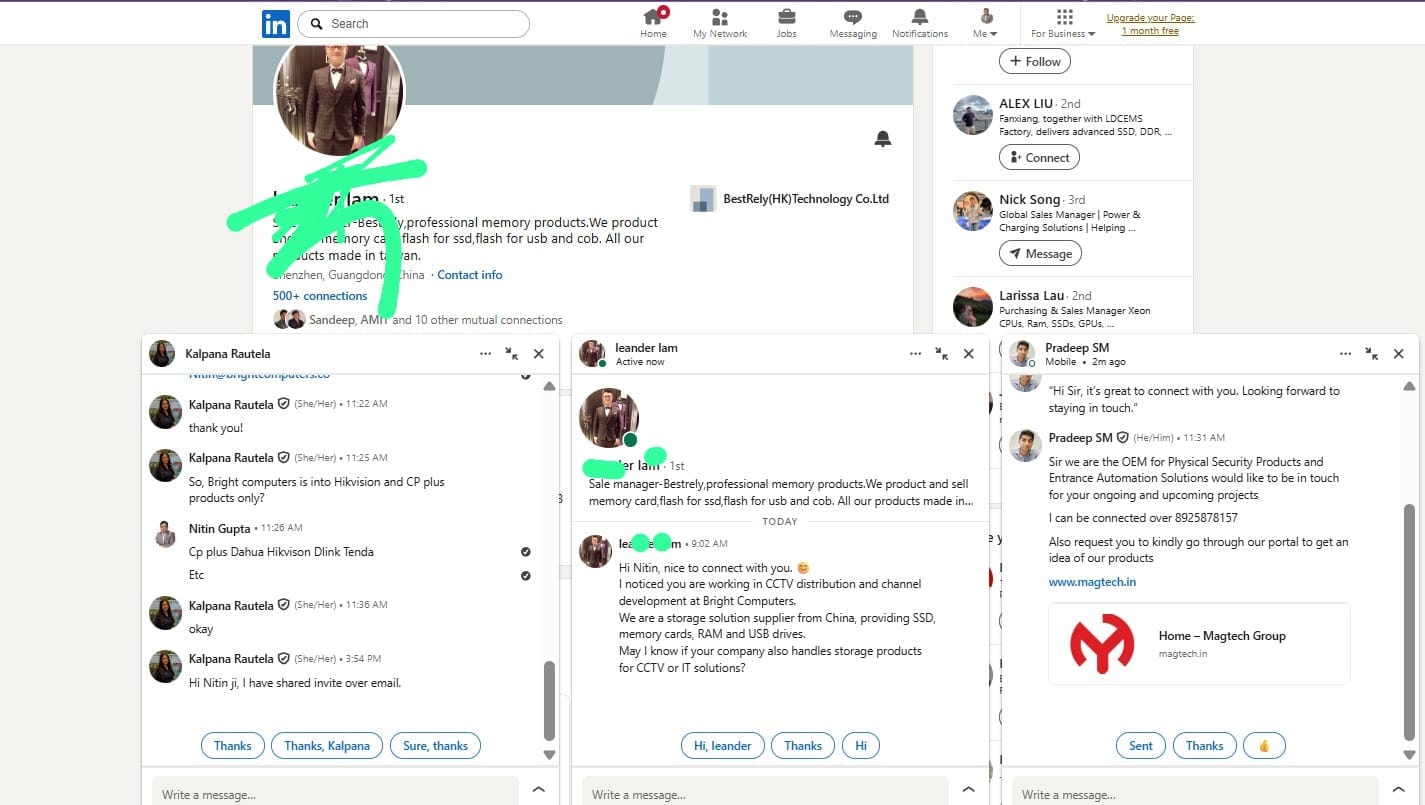 customer opportunities — real LinkedIn message received by a client