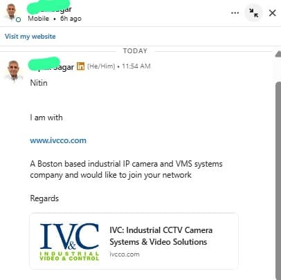 global reach — real LinkedIn message received by a client