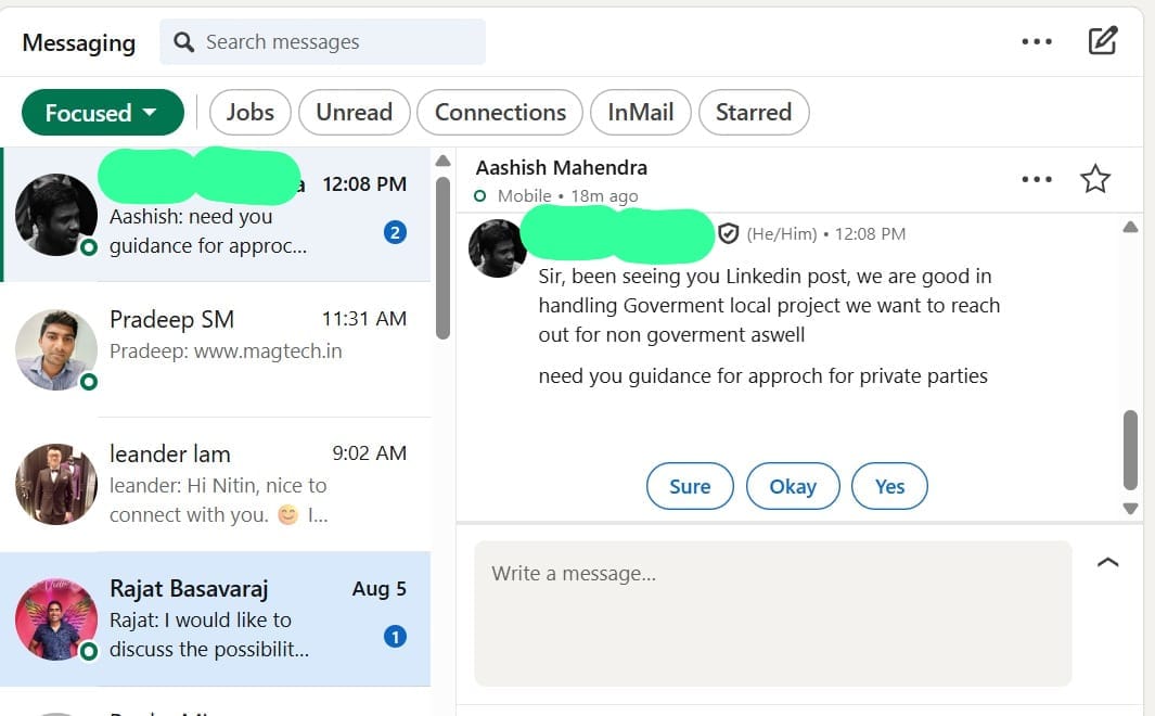 authority — real LinkedIn message received by a client