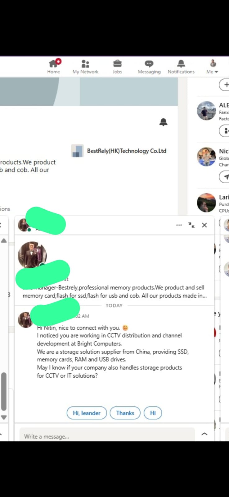 vendor opportunity — real LinkedIn message received by a client