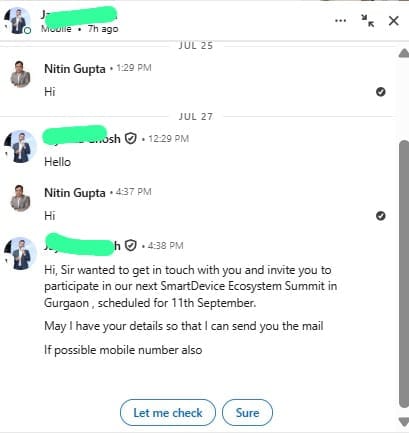 speaking — real LinkedIn message received by a client