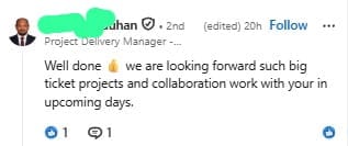 public recognition — real LinkedIn message received by a client